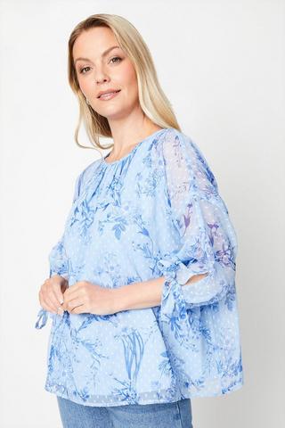 Product Printed Dobby Cape Sleeve Top blue