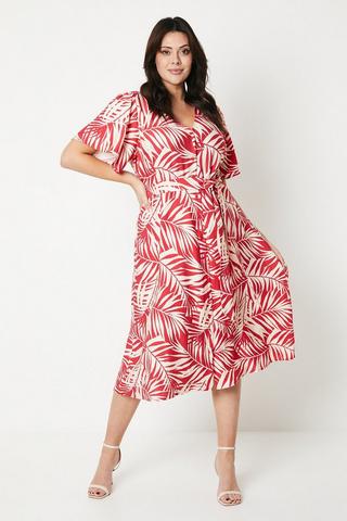 Product Curve Red Leaf Blend Belted Button Midi Tea Dress red