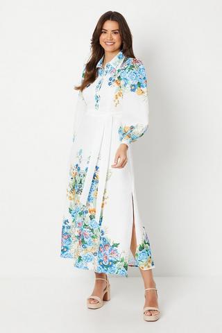 Product Floral Western Belted Midi Shirt Dress ivory