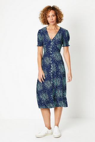 Product Blue Ditsy Button Through Jersey Midi Dress blue
