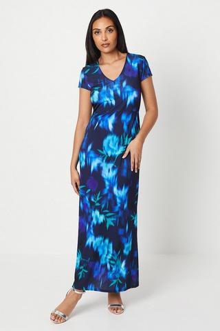 Product Petite Blue Floral Jersey Maxi Dress navy