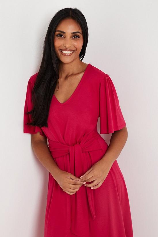Dresses | Petite Pink Tie Front Jersey Midi Dress | Wallis