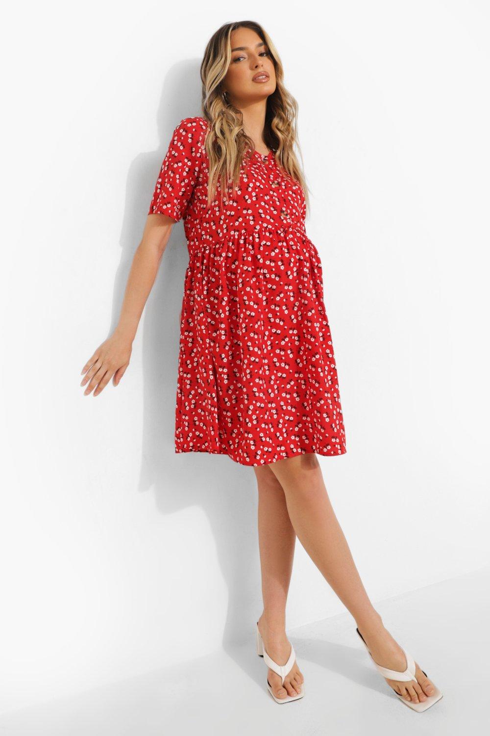 Maternity Floral Button Down Smock Dress