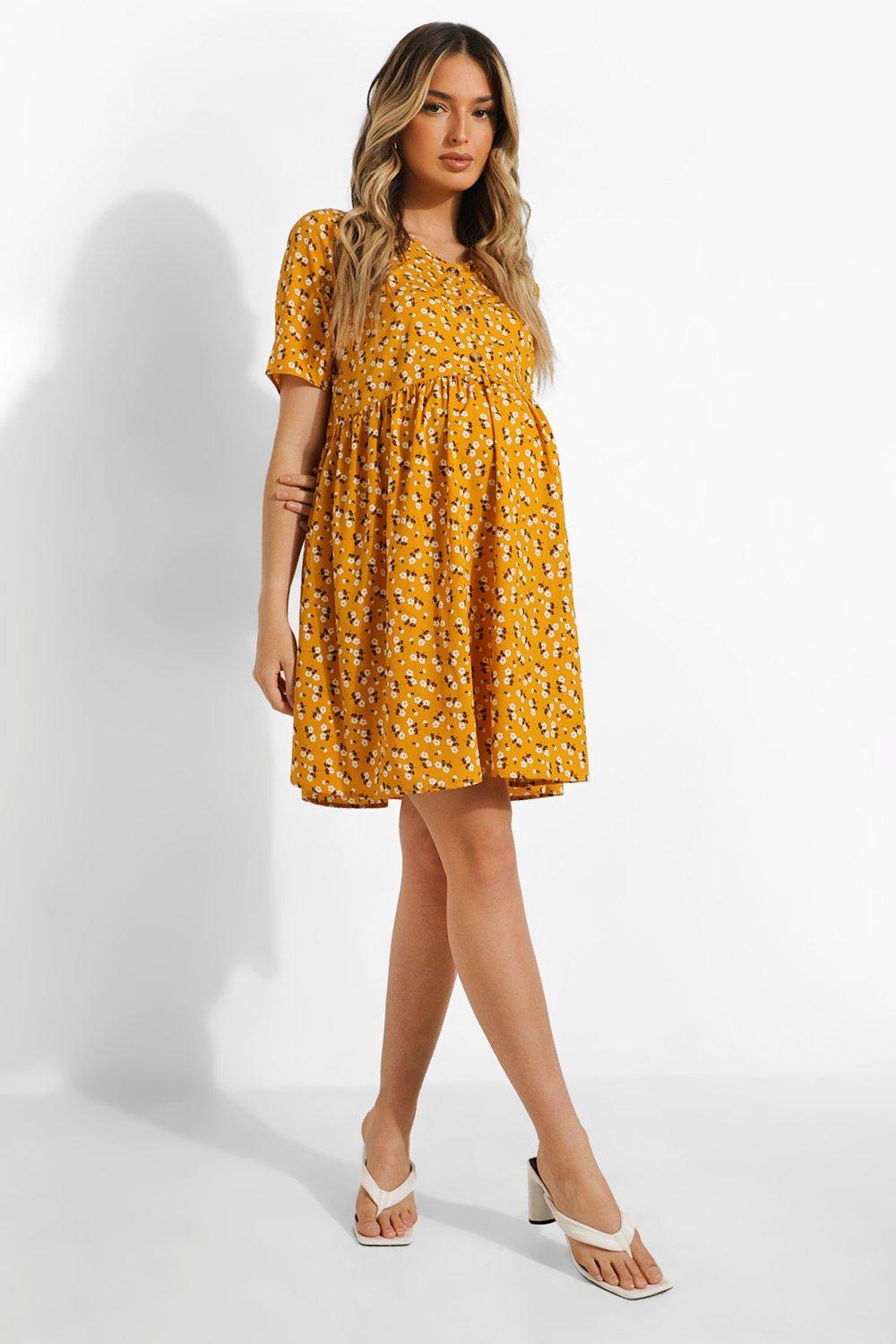 Maternity Floral Button Down Smock Dress