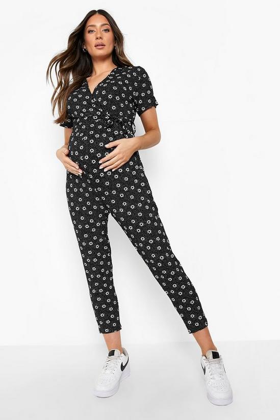 boohoo Maternity Ditsy Wrap Front Jumpsuit 1