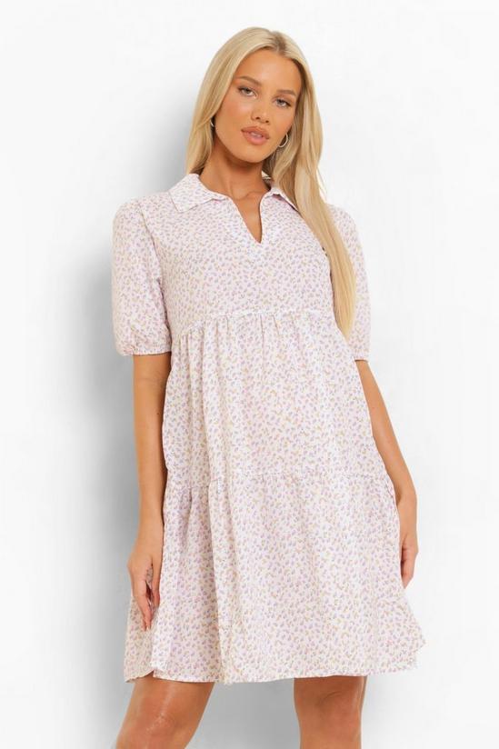 boohoo Maternity Collar Tiered Floral Smock Dress 1