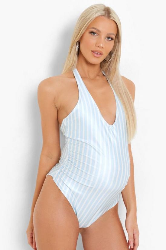boohoo Maternity Stripe Halterneck Swimsuit 1