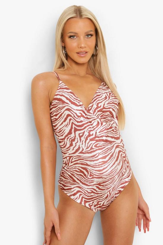 boohoo Maternity Wrap Front Tiger Print Swimsuit 1