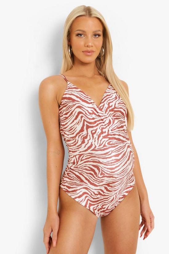 boohoo Maternity Wrap Front Tiger Print Swimsuit 3