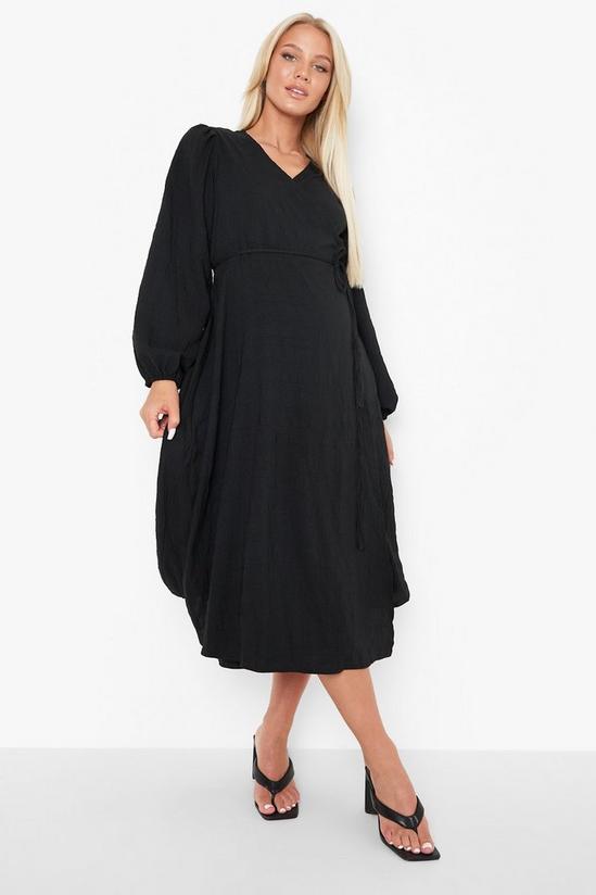 boohoo Maternity Crinkle Long Sleeve Wrap Midi Dress 1