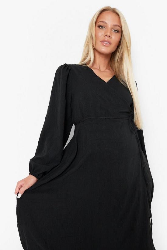 boohoo Maternity Crinkle Long Sleeve Wrap Midi Dress 4