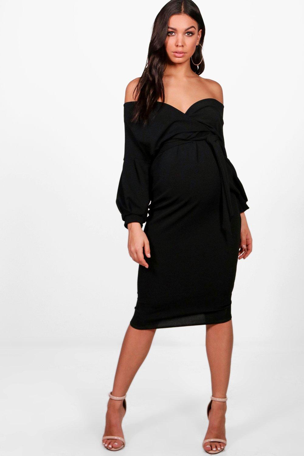 Maternity Off The Shoulder Wrap Midi Dress
