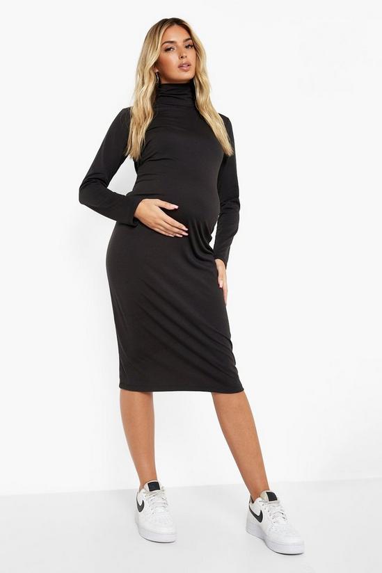 boohoo Maternity High Neck Long Sleeve Jersey Midi Dress 3