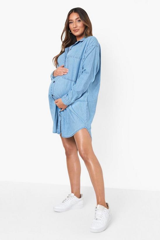 boohoo Maternity Side Split Oversized Denim Shirt 3