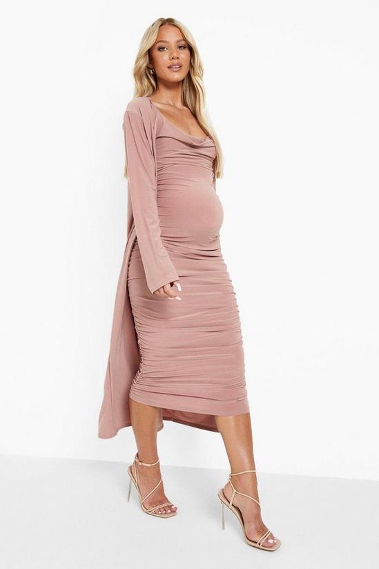 boohoo Maternity Strappy Cowl Neck Dress And Duster Coat 1