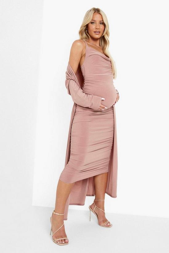boohoo Maternity Strappy Cowl Neck Dress And Duster Coat 4