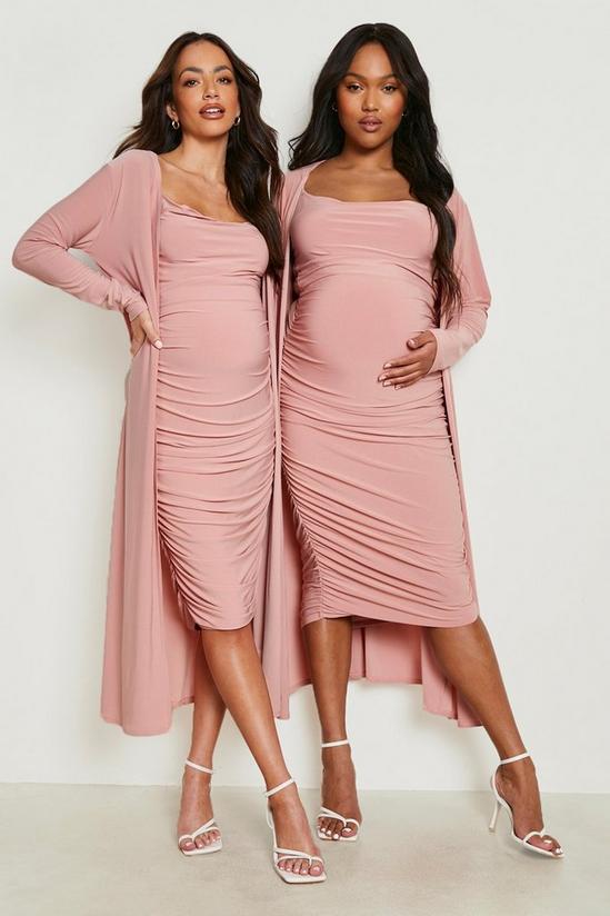 boohoo Maternity Strappy Cowl Neck Dress And Duster Coat 5