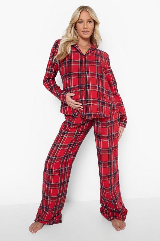 boohoo Maternity Brushed Check Button Pj Trouser Set 1