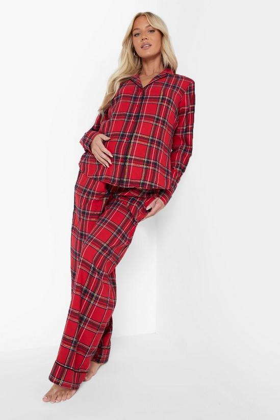 boohoo Maternity Brushed Check Button Pj Trouser Set 3