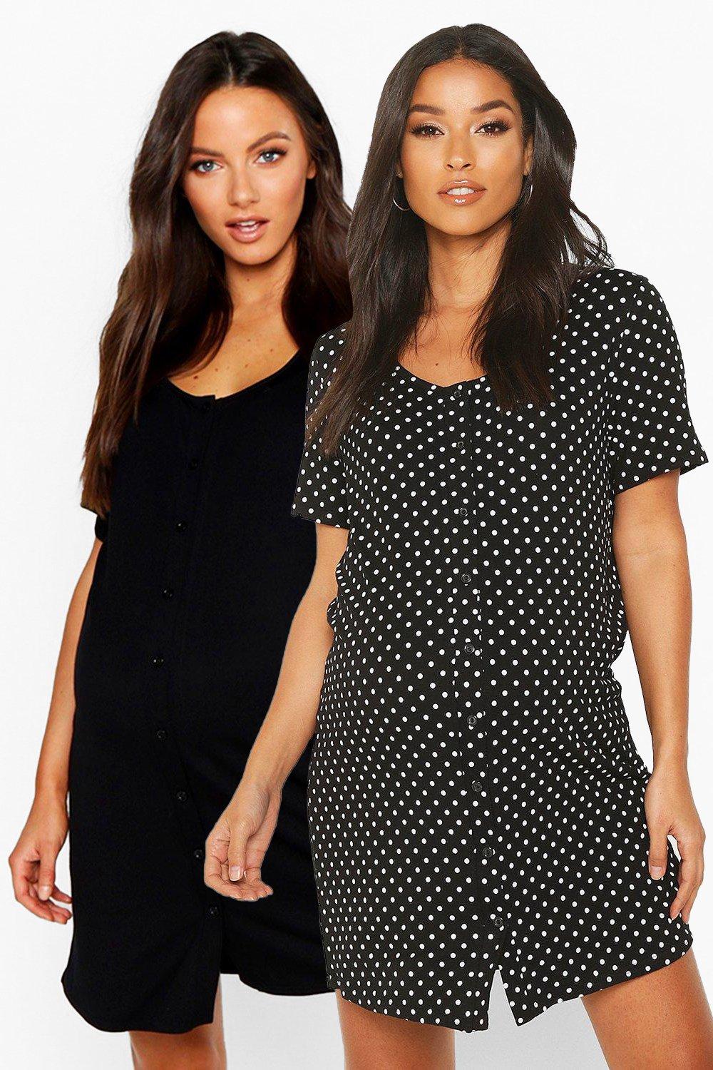 boohoo Women's Maternity 2 Pack Button Front Nightie|Size: 8|black