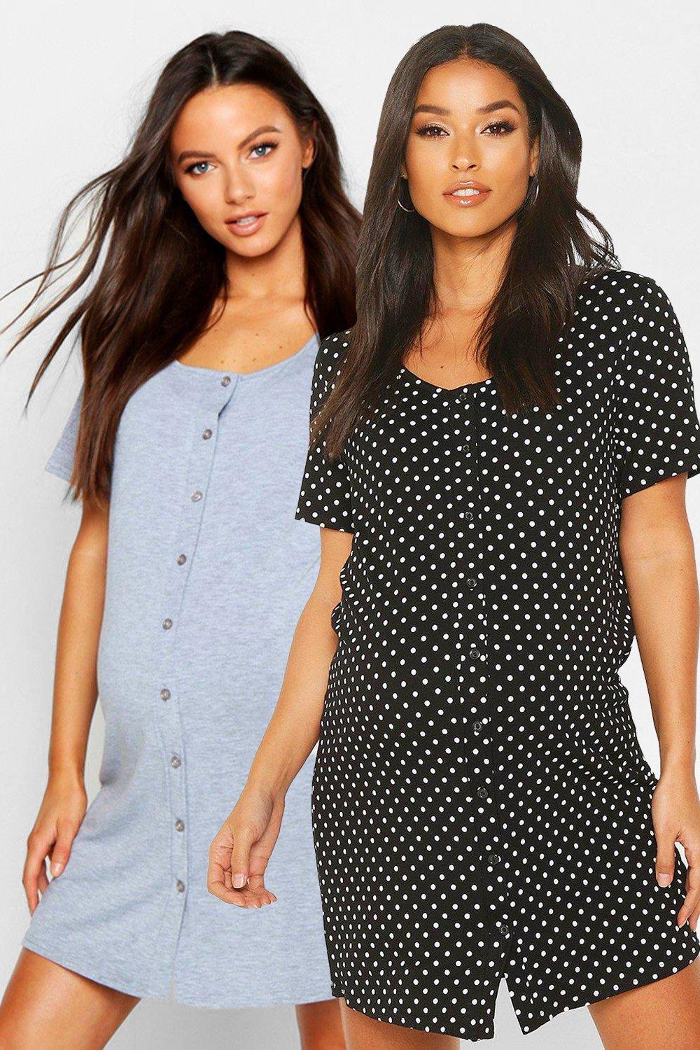 boohoo Women's Maternity 2 Pack Button Front Nightie|Size: 14|grey