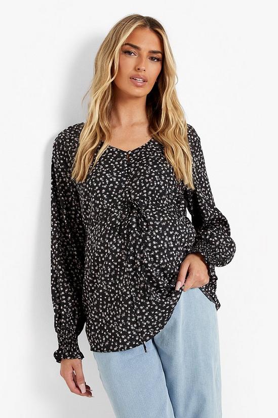 boohoo Maternity Floral Button Front Tie Blouse 1