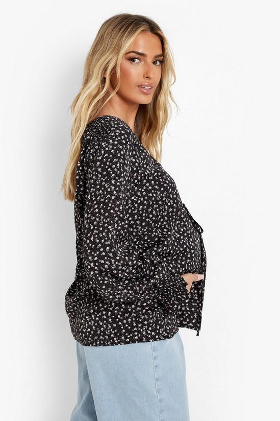 boohoo Maternity Floral Button Front Tie Blouse 2