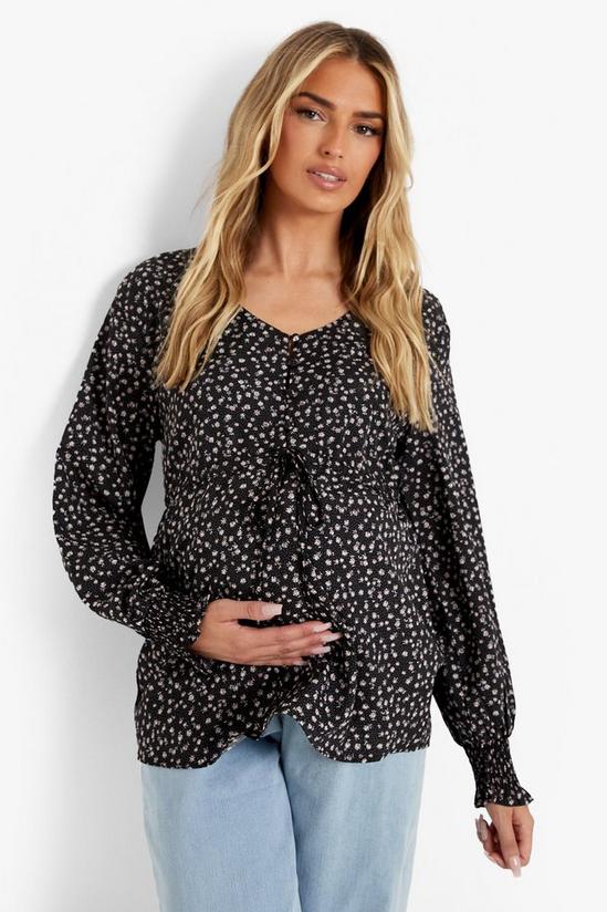 boohoo Maternity Floral Button Front Tie Blouse 4