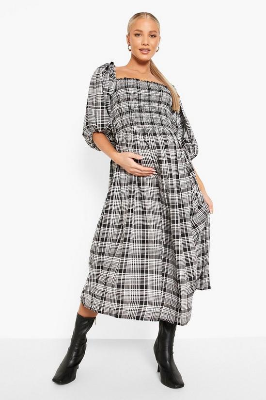 boohoo Maternity Check Puff Sleeve Midi Dress 3