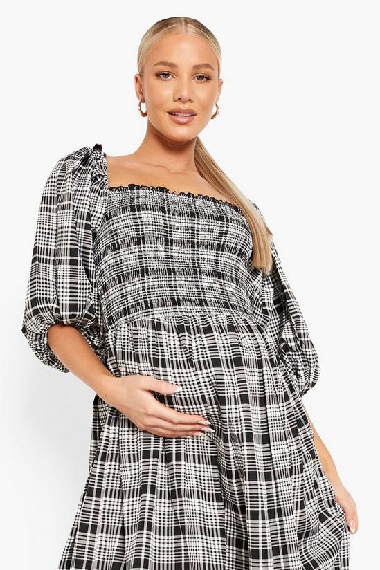 boohoo Maternity Check Puff Sleeve Midi Dress 4