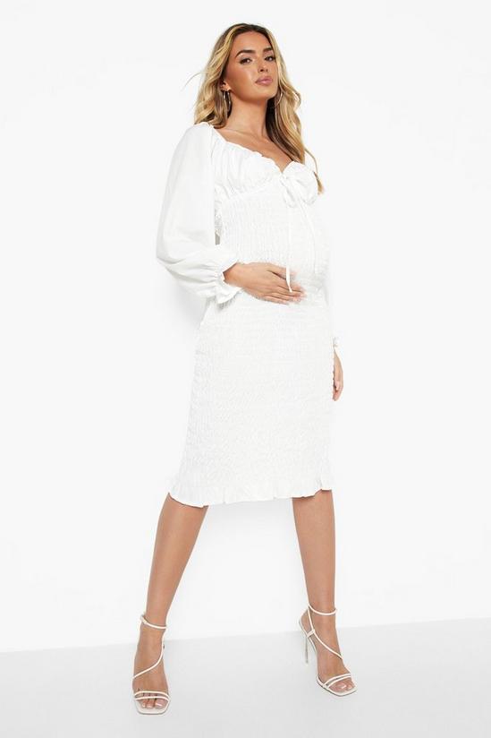 boohoo Maternity Long Sleeve Shirred Midi Dress 3