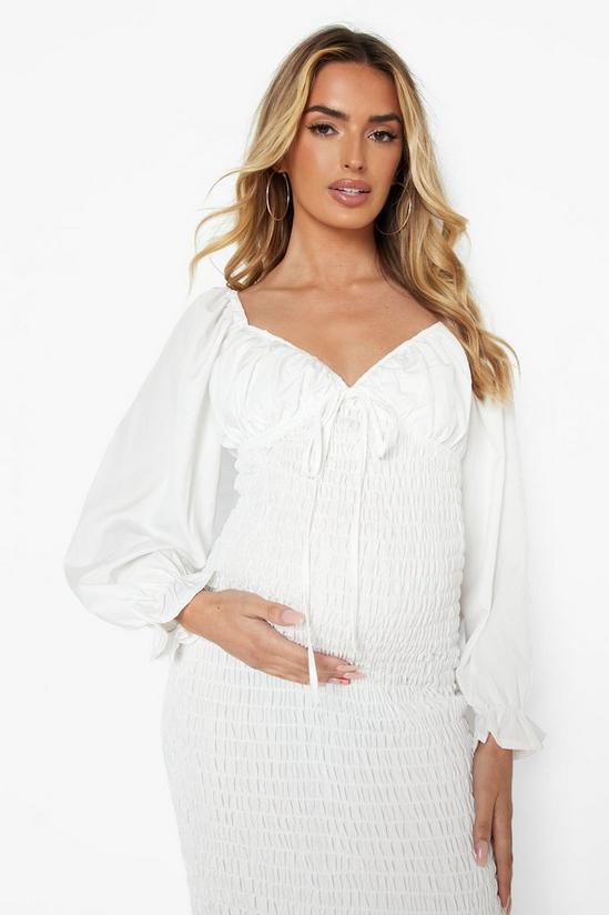 boohoo Maternity Long Sleeve Shirred Midi Dress 4