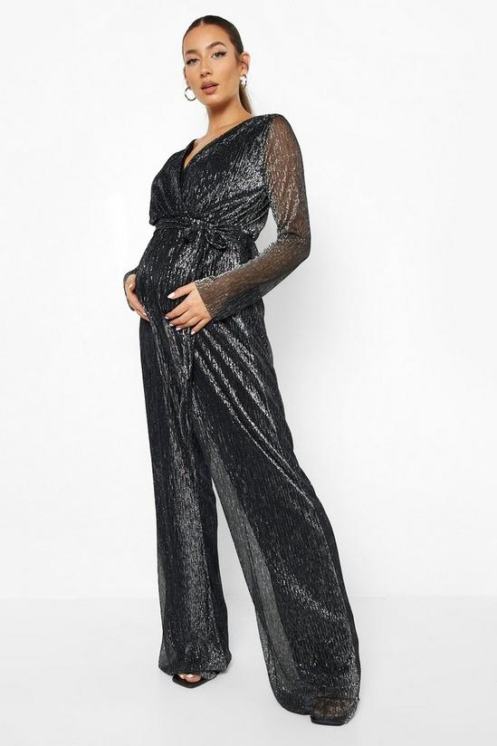 boohoo Maternity Shimmer Pleated Wrap Jumpsuit 1