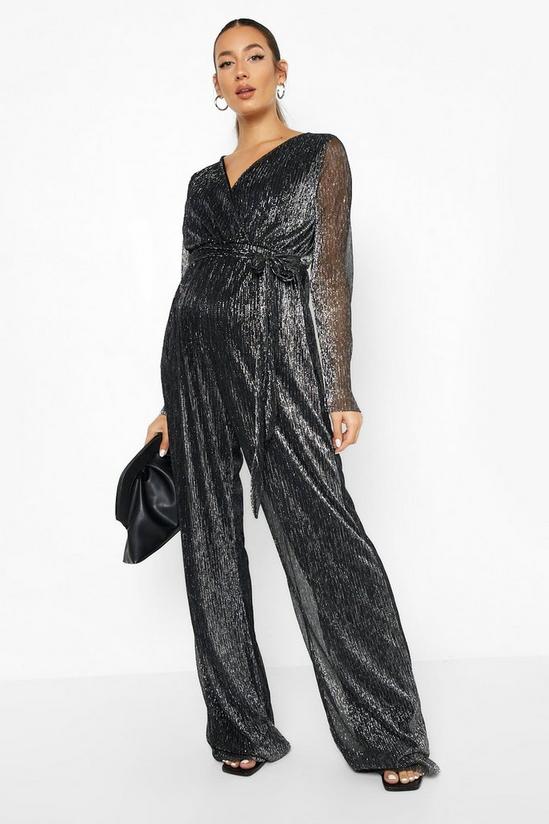 boohoo Maternity Shimmer Pleated Wrap Jumpsuit 3
