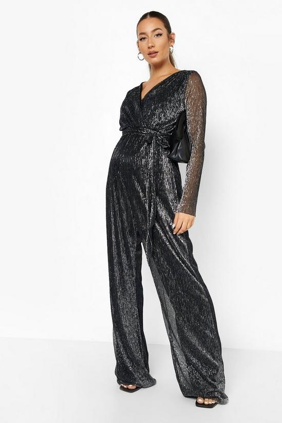 boohoo Maternity Shimmer Pleated Wrap Jumpsuit 4
