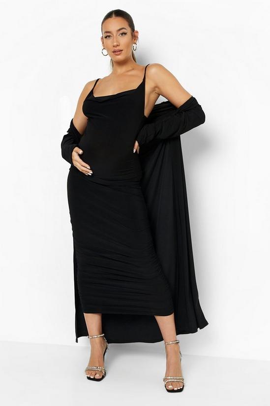 boohoo Maternity Strappy Cowl Neck Dress And Duster Coat 1