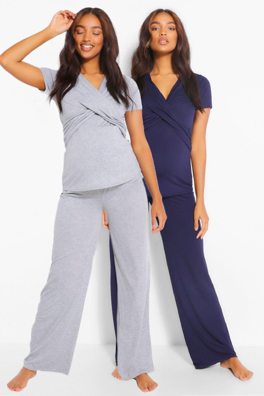 Maternity 2 Pack Wrap Nursing Pyjama Trouser Set