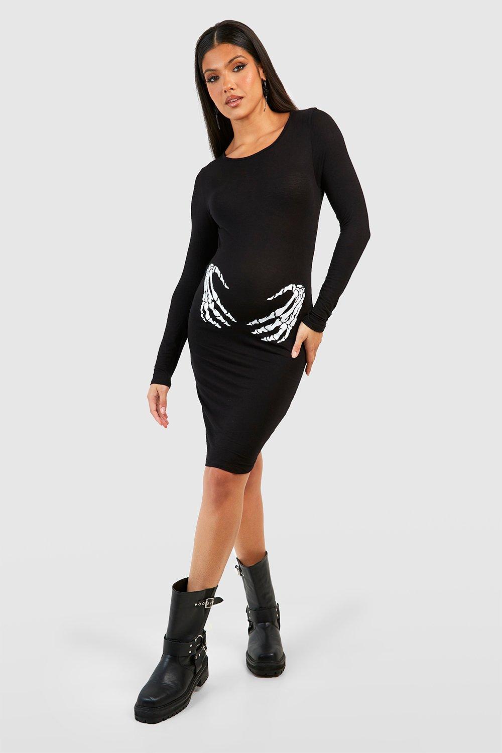 Maternity Skeleton Hands Halloween Bodycon Dress