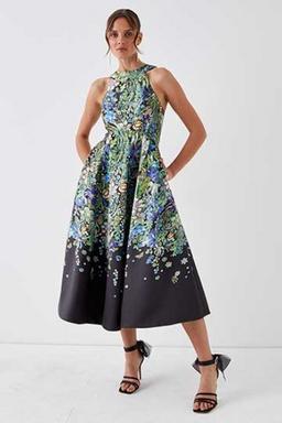 Julie Kuyath Placement Print Twill Midi Dress