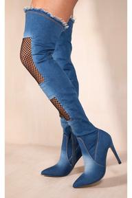 'Etta' Thigh High Denim Heel Boots