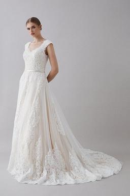 Premium Pearl Embellished Lace Bardot Sweetheart Wedding Dress