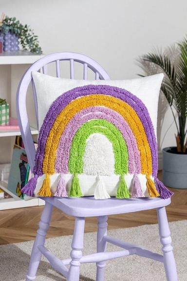 Rainbow Tassels Tufted Cotton Polyester Filled Cushion