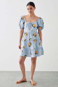 Petite Lemon Print Ruffle Mini Dress