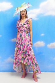 Lisa Tan Ruffle Shoulder Twist Front Organza High Low Dress
