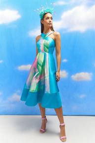 Lisa Tan Cross Front Printed Twill Midi Dress