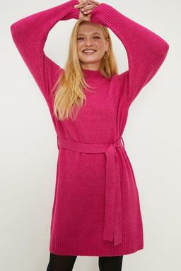 Belted Buckle Detail Cosy Roll Neck Mini Dress