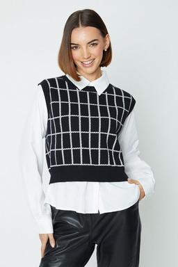 Knitted Vest With Contrast Shirt
