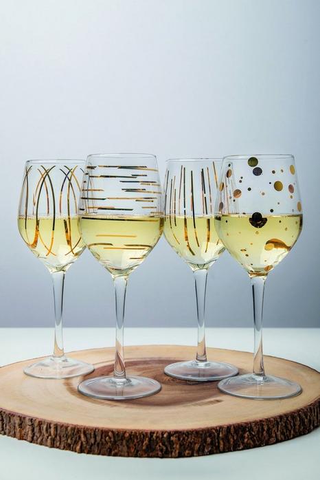 Cheers Metallic Gold Set of 4 14Oz Wine Glasses 