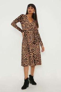 Leopard Wrap Midi Dress
