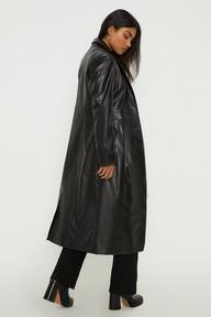 Faux Leather Longline Fitted Coat